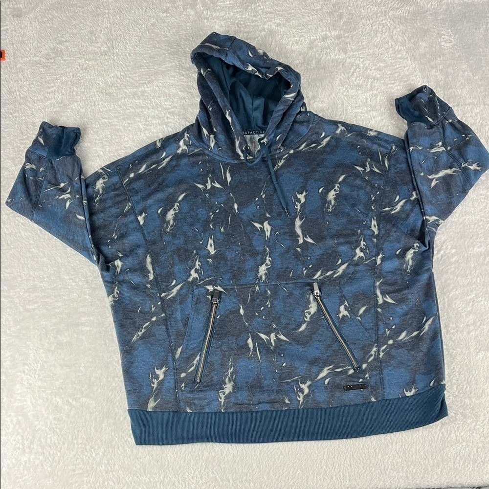 Nine West Active Hoodie Womens 2X Blue Abstract Marble Zip Pocket